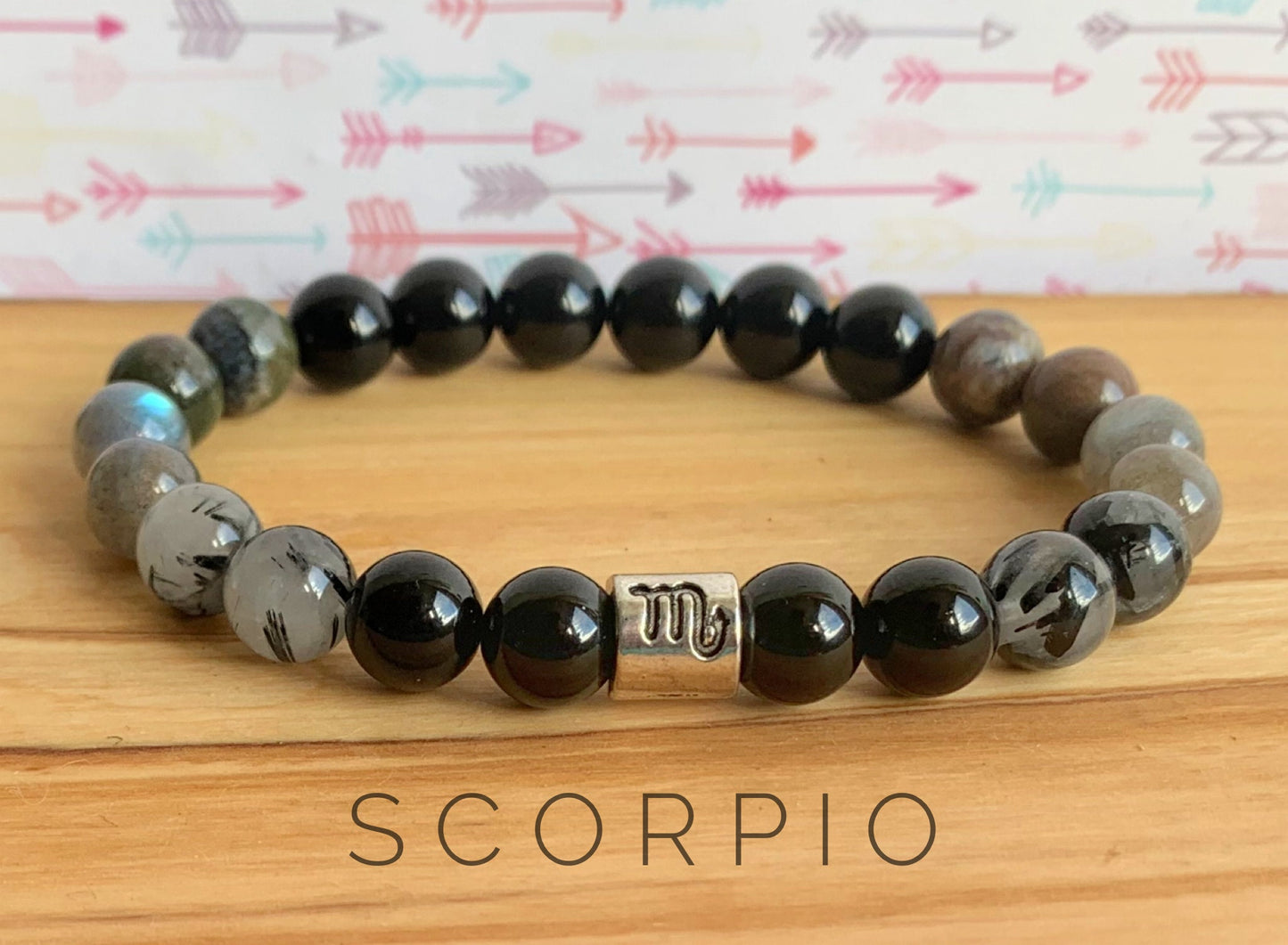 Scorpio Zodiac Wrist Mala  //  Black Onyx - Rutilated Quartz - Labradorite - Pietersite