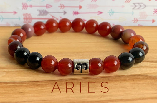 Aries Zodiac Wrist Mala  //  Carnelian - Black Onyx - Sardonyx - Mookaite Jasper