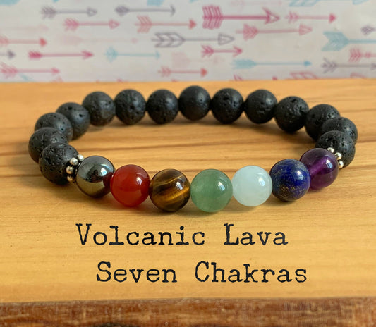 7 Chakra Volcanic Lava Wrist Mala  //  Grounding the Root Chakra - Stability & Safety - Emotional Balance