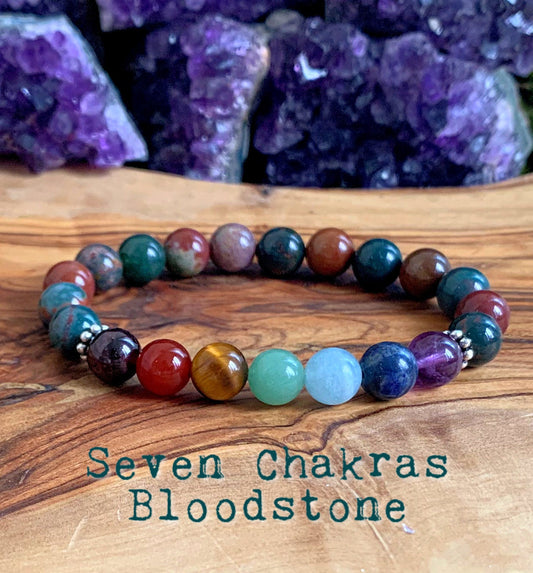 7 Chakra Bracelet with Bloodstone  //  Wonderfully Protective & Grounding