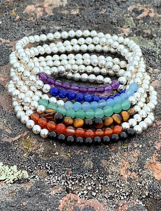 Seven Chakra 4mm Gemstone Stack with Sterling Silver // Chakra Balance and Alignment - Deepening our Spirituality - Knowing Ourselves