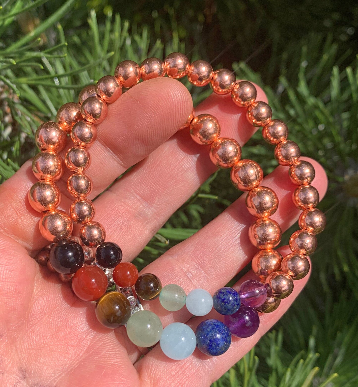 Seven Chakra Wrist Mala with Genuine Natural Copper// Stimulates Energy Flow - Alignment of our Emotional & Physical Selves