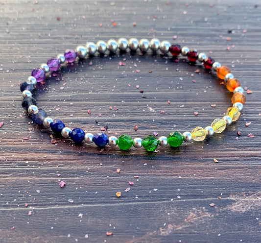 7 Chakra Sterling Silver Gemstone Bracelet // 4mm Beads, Chakra Balance and Alignment - Deepening our Spirituality