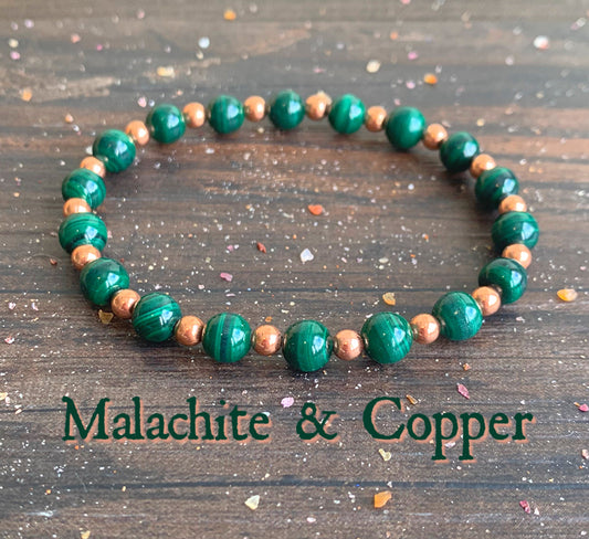 AAA Malachite & Untreated Copper Wrist Mala // Stimulates Energy Flow - Master Healer