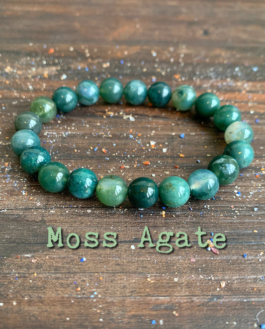 Green Moss Agate Wrist Mala  // A Grade, New Beginnings - Grounding in Nature - Opening the Heart Chakra