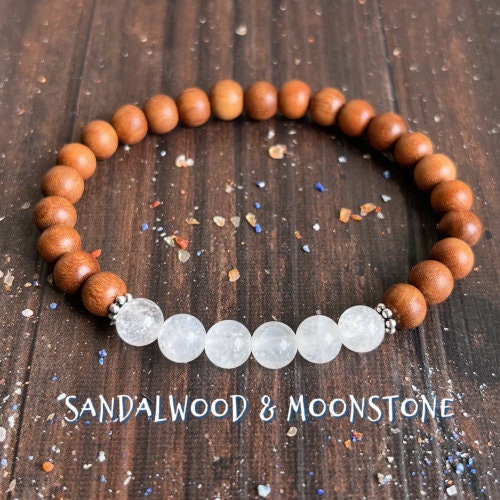 Sandalwood & Moonstone Wrist Mala  //  Connection to the Divine Feminine - New Beginnings - Letting Go of the Past