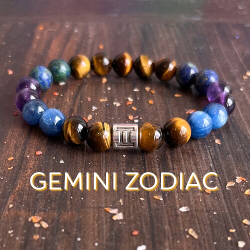 Gemini Zodiac Wrist Mala  //  Tiger Eye - Blue Kyanite - Amethyst - Chrysocolla