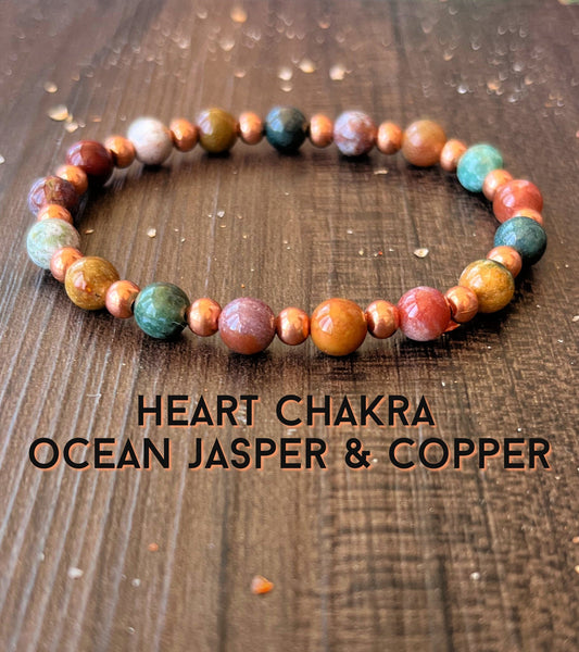 Heart Chakra Wrist Mala //Ocean Jasper & Copper , Compassion - Love - Belonging