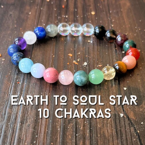 Earth to Soul Star Ten Chakras Wrist Mala  //  8mm Beads, Balance + Alignment of Energy - Mind, Body & Spiritual Attunement