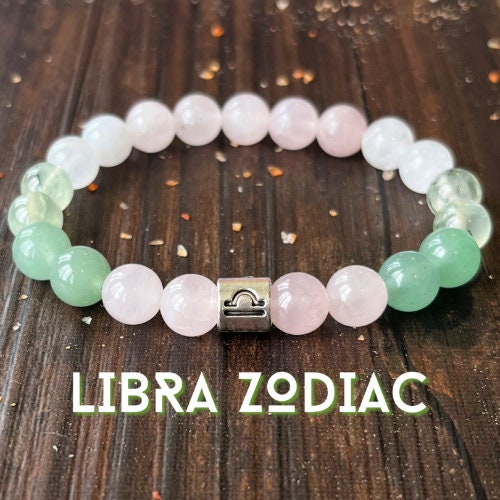 Libra Zodiac Wrist Mala  //  Madagascar Rose Quartz - Green Aventurine - Prehnite - Rainbow Moonstone