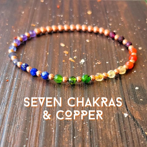 7 Chakra Copper Gemstone Bracelet // 4mm Crystals, Chakra Balance and Alignment - Deepening our Spirituality