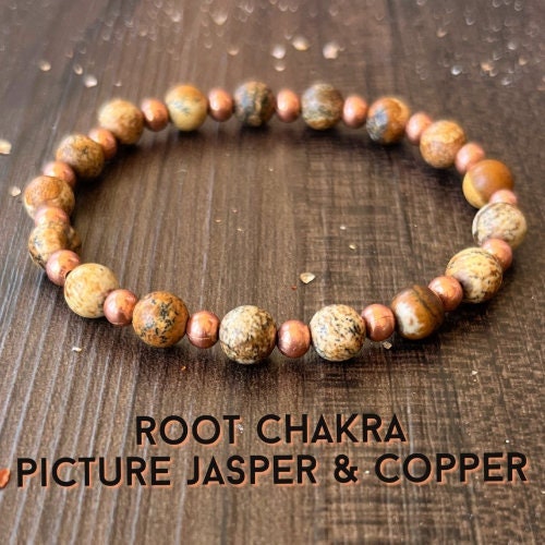 Root Chakra Wrist Mala //Picture Jasper & Copper , Stability - Grounding - Security