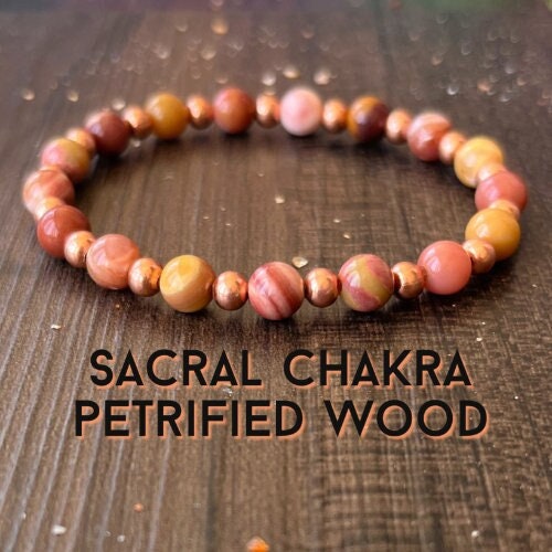 Sacral Chakra Wrist Mala //Petrified Wood & Copper , Creativity - Relationships - Sexuality