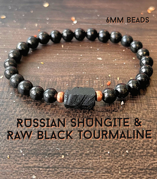 Russian Shungite & Raw Black Tourmaline with Untreated Copper // 6mm Beads - Stimulates Energy Flow - EMF Shield - Wonderfully Protective