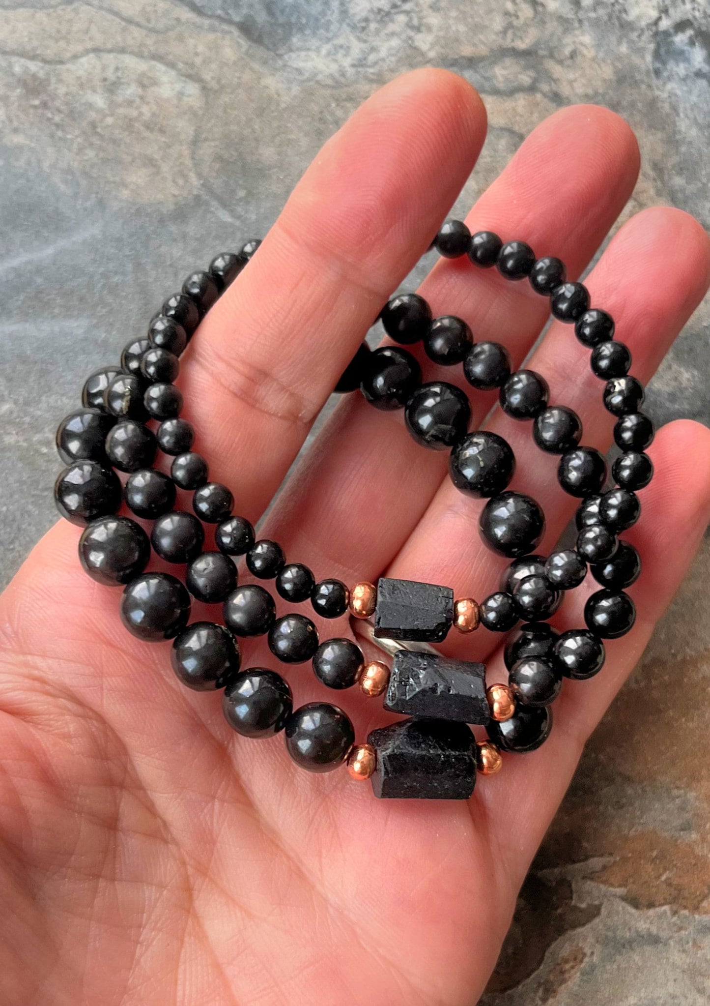 Russian Shungite & Raw Black Tourmaline with Untreated Copper // 8mm Beads - Stimulates Energy Flow - EMF Shield - Wonderfully Protective