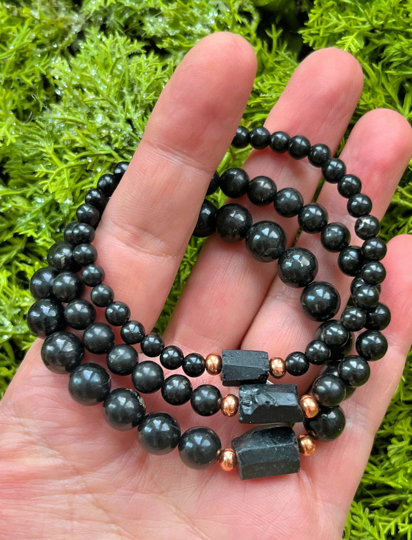 Russian Shungite & Raw Black Tourmaline with Untreated Copper // 8mm Beads - Stimulates Energy Flow - EMF Shield - Wonderfully Protective