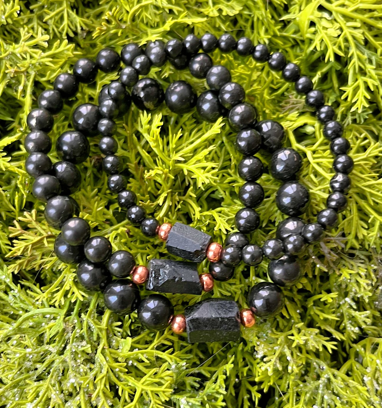 Russian Shungite & Raw Black Tourmaline with Untreated Copper // 8mm Beads - Stimulates Energy Flow - EMF Shield - Wonderfully Protective