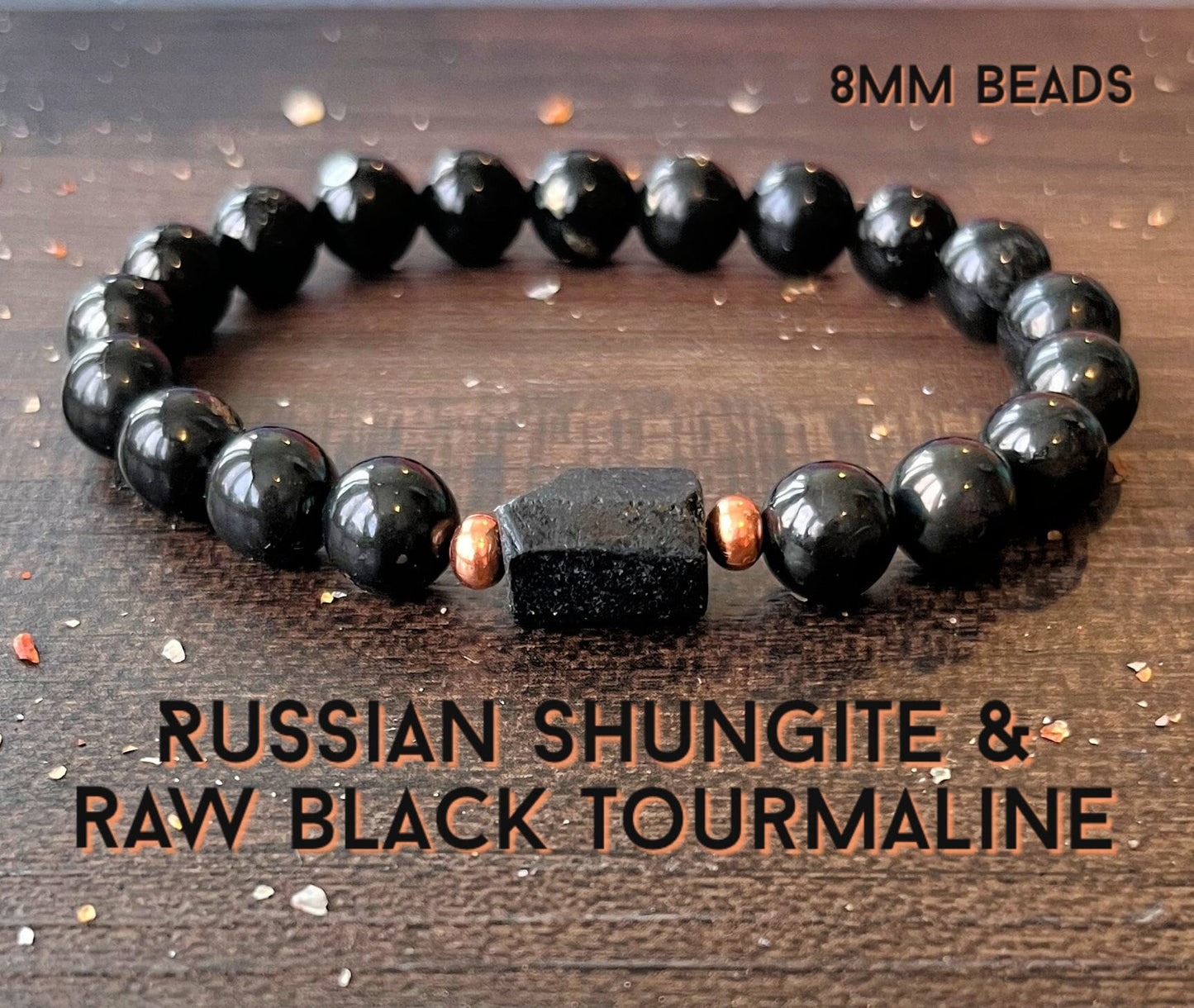 Russian Shungite & Raw Black Tourmaline with Untreated Copper // 8mm Beads - Stimulates Energy Flow - EMF Shield - Wonderfully Protective