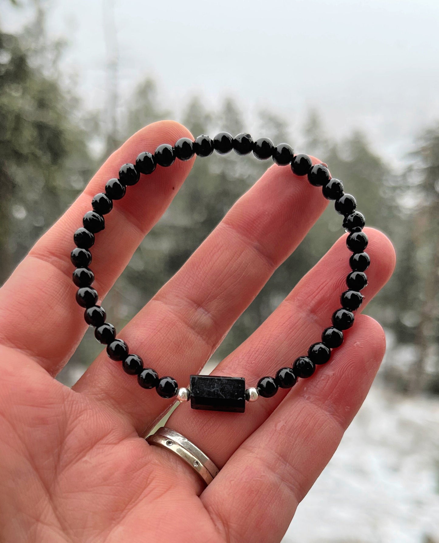 Raw Russian Shungite & Black Tourmaline Wrist Mala // 4mm Beads - Stimulates Energy Flow - EMF Shield - Wonderfully Protective