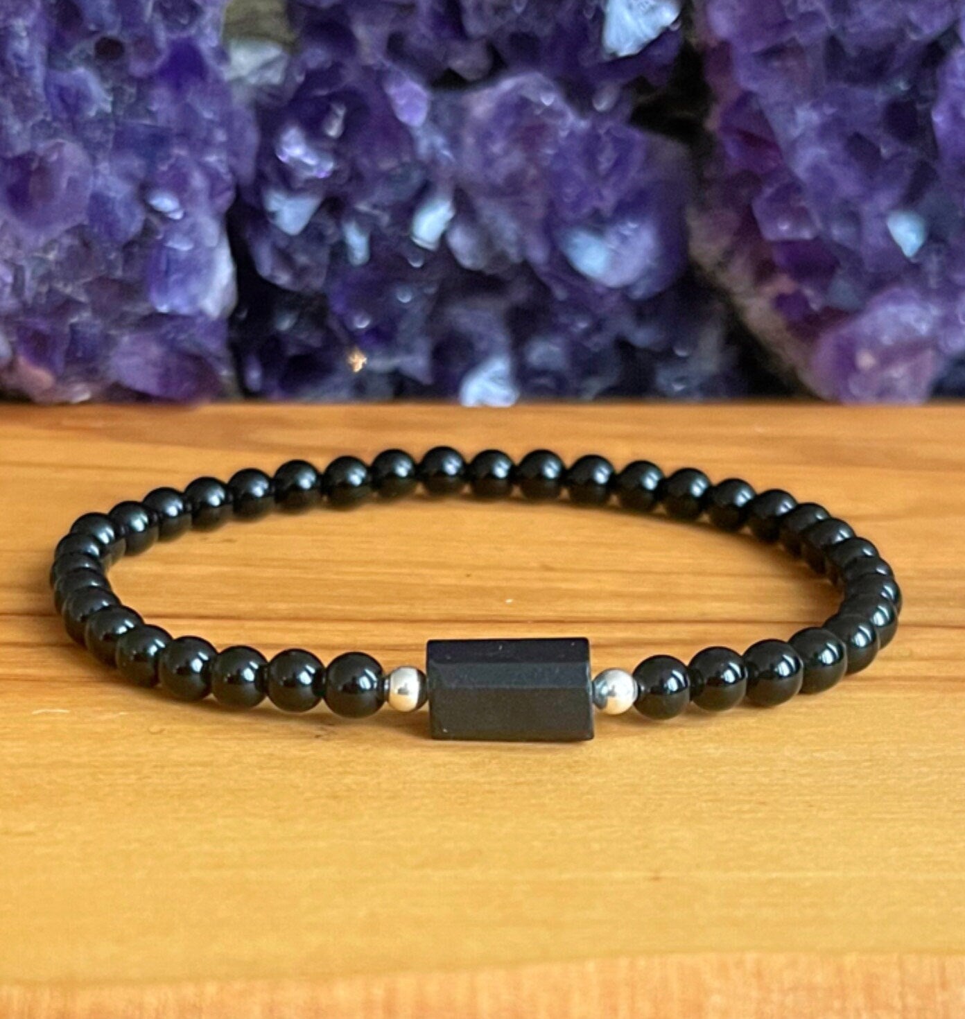 Raw Russian Shungite & Black Tourmaline Wrist Mala // 4mm Beads - Stimulates Energy Flow - EMF Shield - Wonderfully Protective