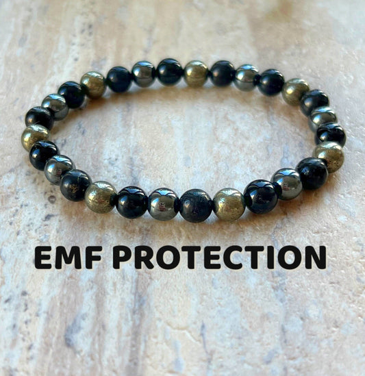 EMF Protection Mala // 6mm Beads, Shungite - Pyrite - Black Tourmaline - Hematite