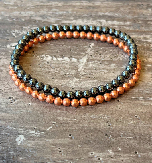 4mm Magnetic Hematite & Untreated Copper Wrist Mala // Stimulates Energy Flow - Wonderfully Protective and Grounding