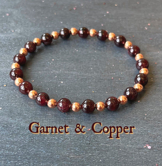 Garnet & Untreated Copper Wrist Mala // Stimulates Energy Flow - Healing for the Lower Three Chakras - January Birthstone