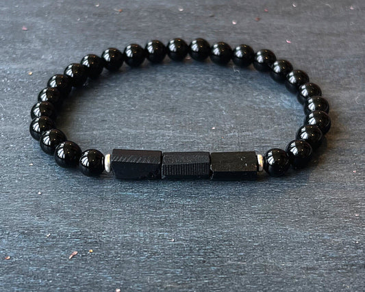 Raw Russian Shungite & Black Tourmaline Wrist Mala // 6mm Beads - Stimulates Energy Flow - EMF Shield - Wonderfully Protective