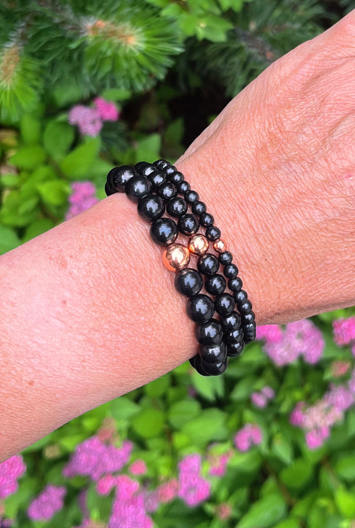 The Russian Shungite Stack // 4mm, 6mm, 8mm Beads - Root Chakra Support - Stimulates Energy Flow - EMF Shield - Protective