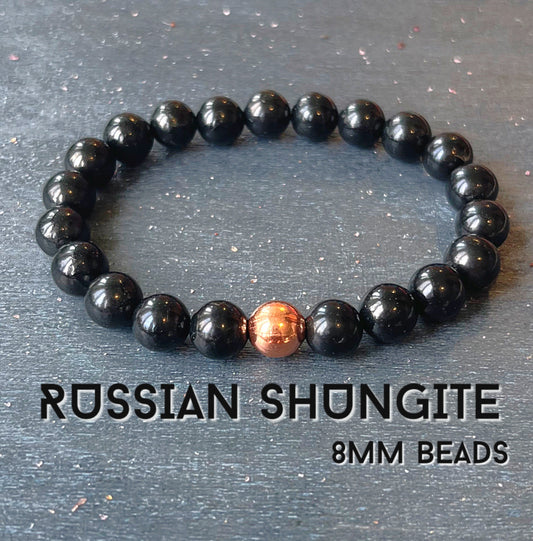 8mm Russian Shungite & Untreated Copper // Root Chakra Support - Stimulates Energy Flow - EMF Shield - Wonderfully Protective