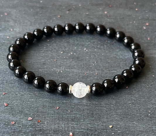 Full Moon Wrist Mala  //  AAA Black Tourmaline & AAA Moonstone, Surrender to the Rhythm of Life - Goddess Energy