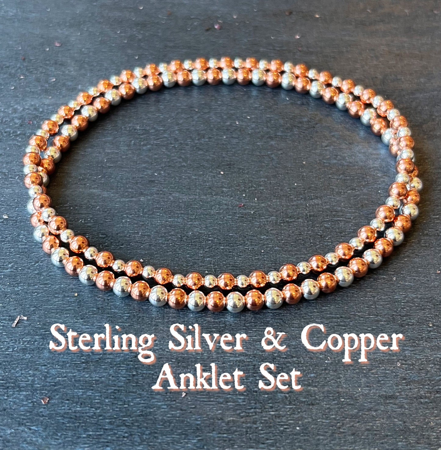 Sterling Silver & Copper Anklet // Delicate Layering Untreated Copper Stretch Sterling Silver Jewelry, Summer Ankle Beach Jewelry for Women