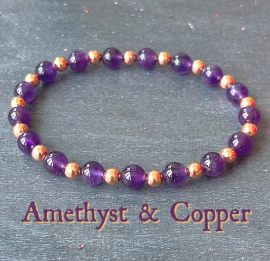 Amethyst & Untreated Copper Wrist Mala // 6mm Beads - Stimulates Energy Flow - Master Healer - Protection - Introspection