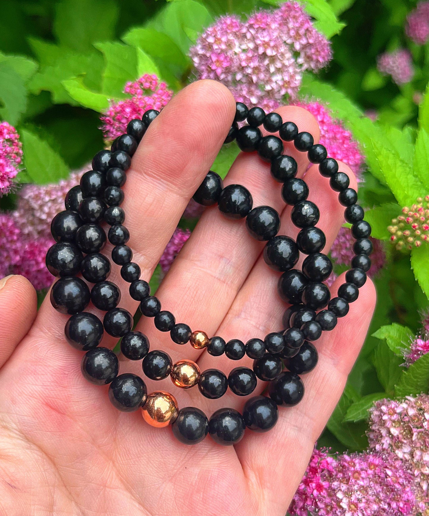 4mm Russian Shungite & Untreated Copper // Root Chakra Support - Stimulates Energy Flow - EMF Shield - Wonderfully Protective