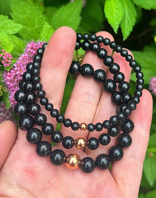 The Russian Shungite Stack // 4mm, 6mm, 8mm Beads - Root Chakra Support - Stimulates Energy Flow - EMF Shield - Protective