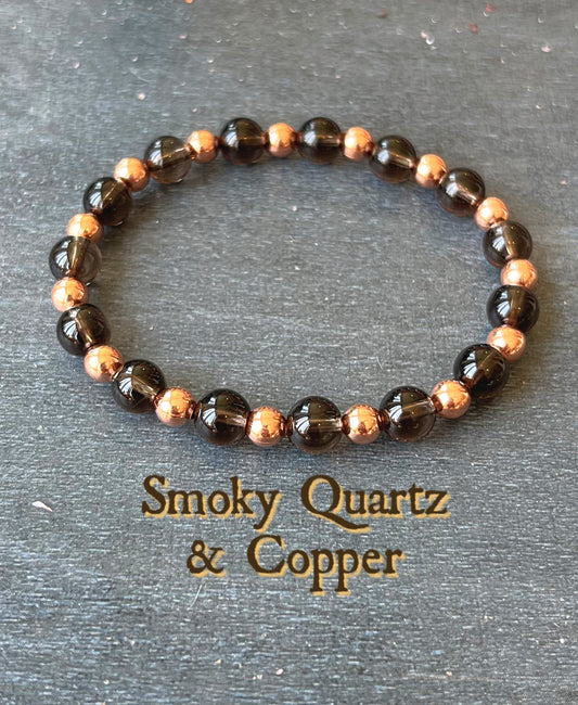 Smoky Quartz & Untreated Copper Wrist Mala // Stimulates Energy Flow - Stability - Security - Connection to our Roots