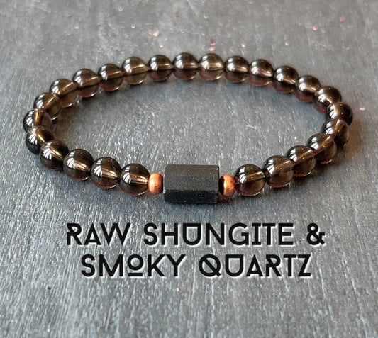 Shungite & Smoky Quartz Wrist Mala // Grounding - Stability - Root Chakra - EMF Shield - Wonderfully Protective