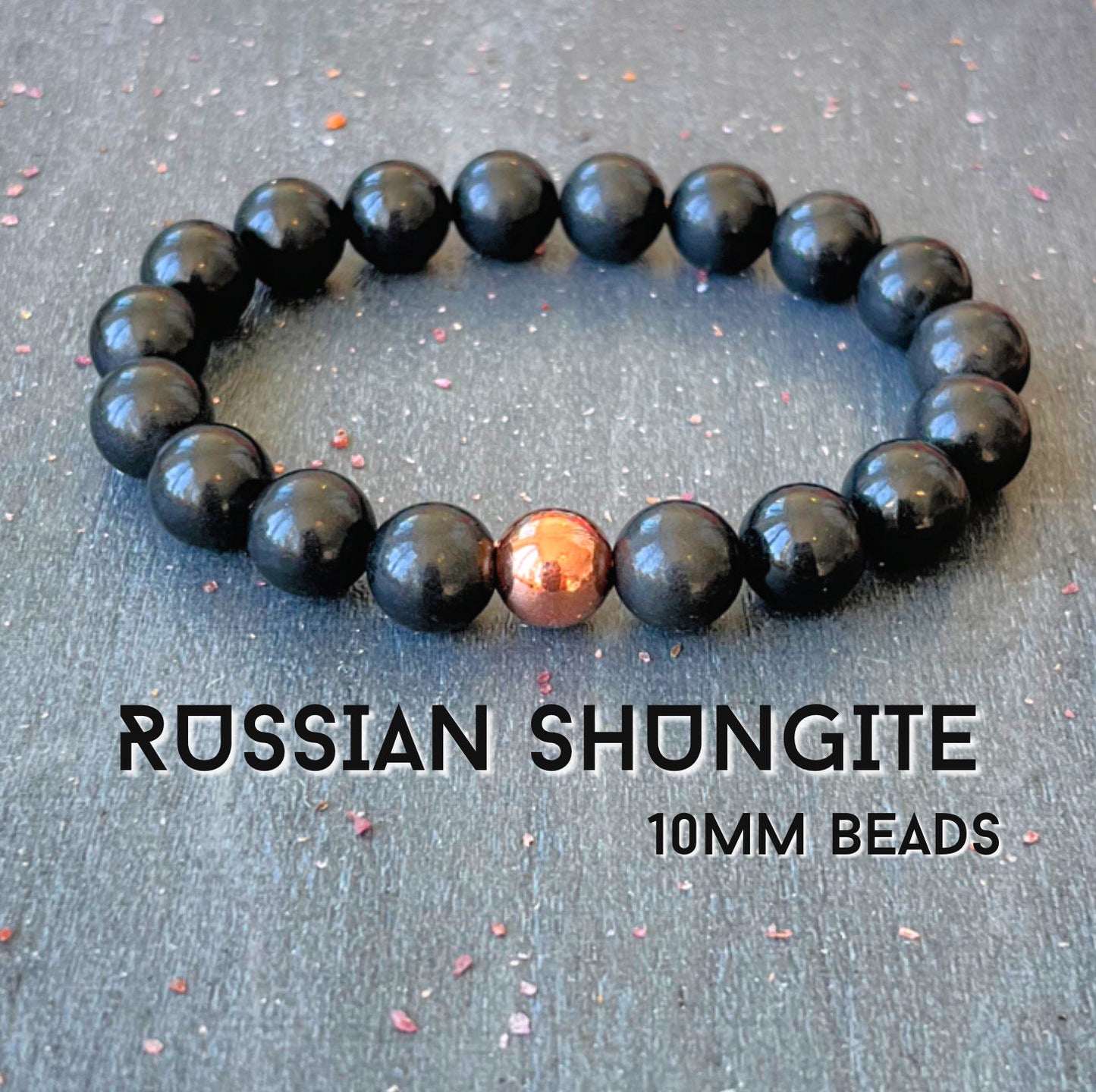 10mm Russian Shungite & Untreated Copper // Root Chakra Support - Stimulates Energy Flow - EMF Shield - Wonderfully Protective