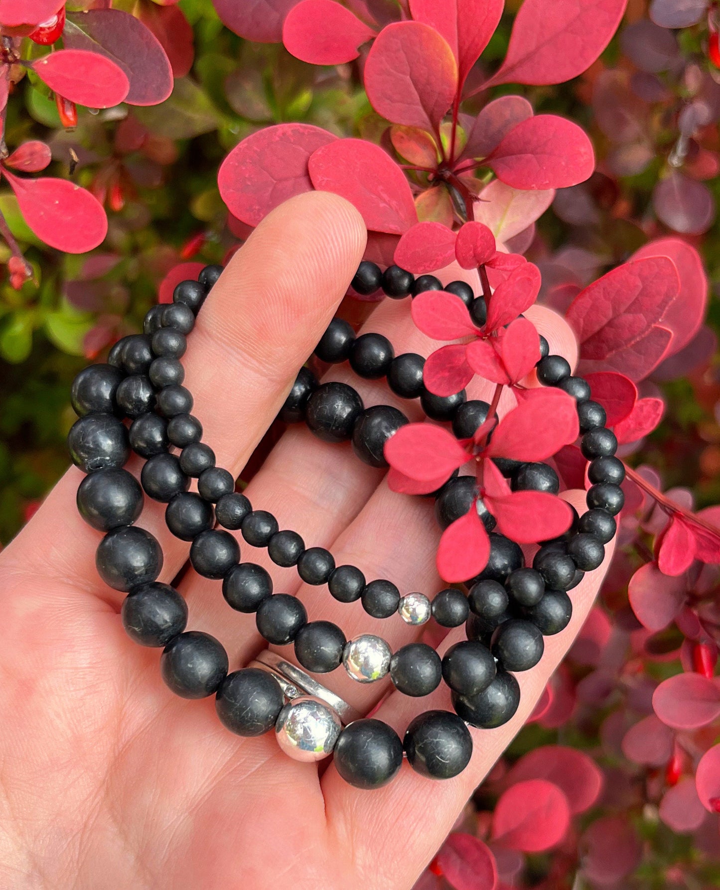 6mm Russian Shungite & Sterling Silver // Root Chakra Support - Stimulates Energy Flow - EMF Shield - Wonderfully Protective