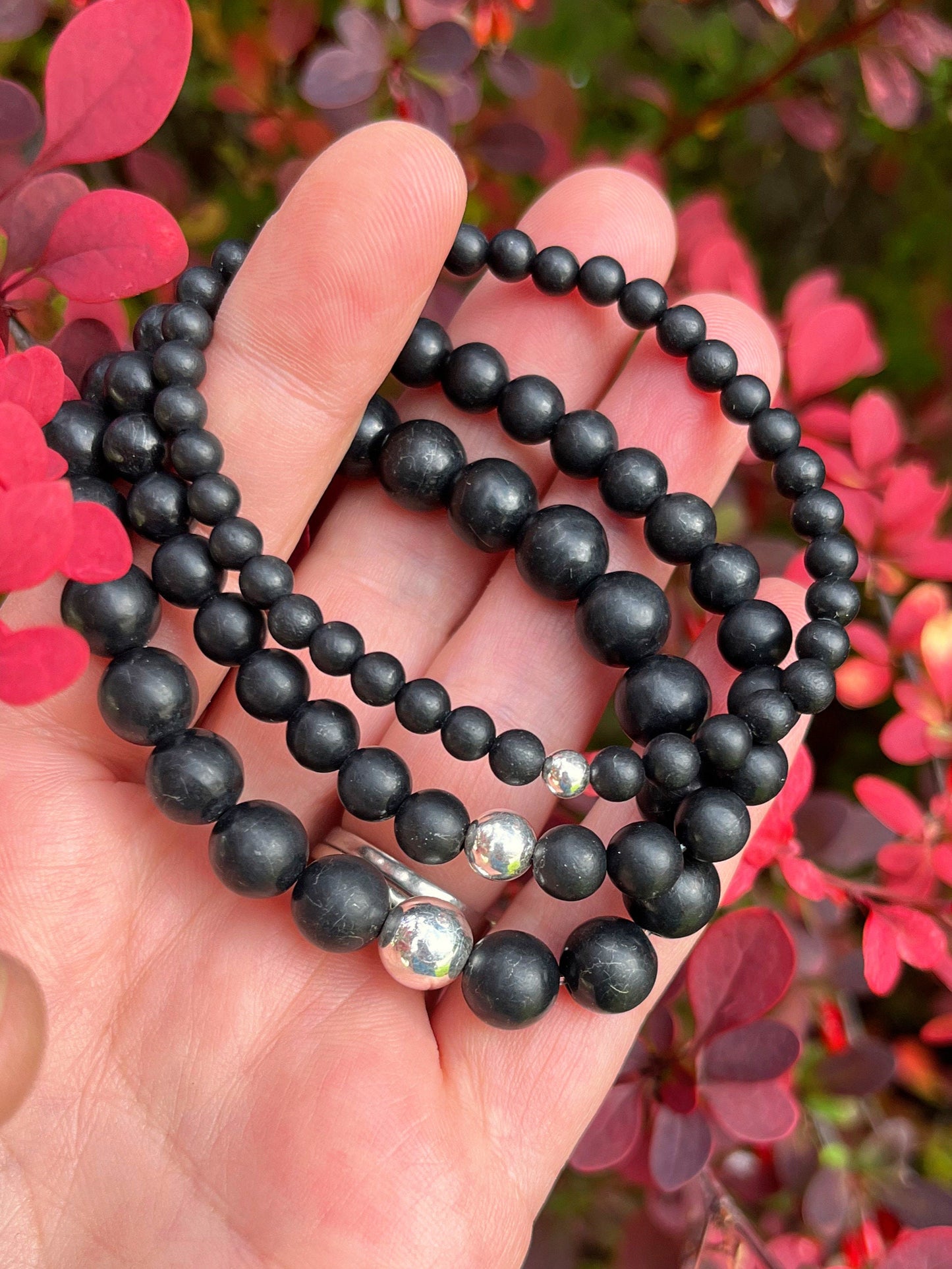 8mm Russian Shungite & Sterling Silver // Root Chakra Support - Stimulates Energy Flow - EMF Shield - Wonderfully Protective