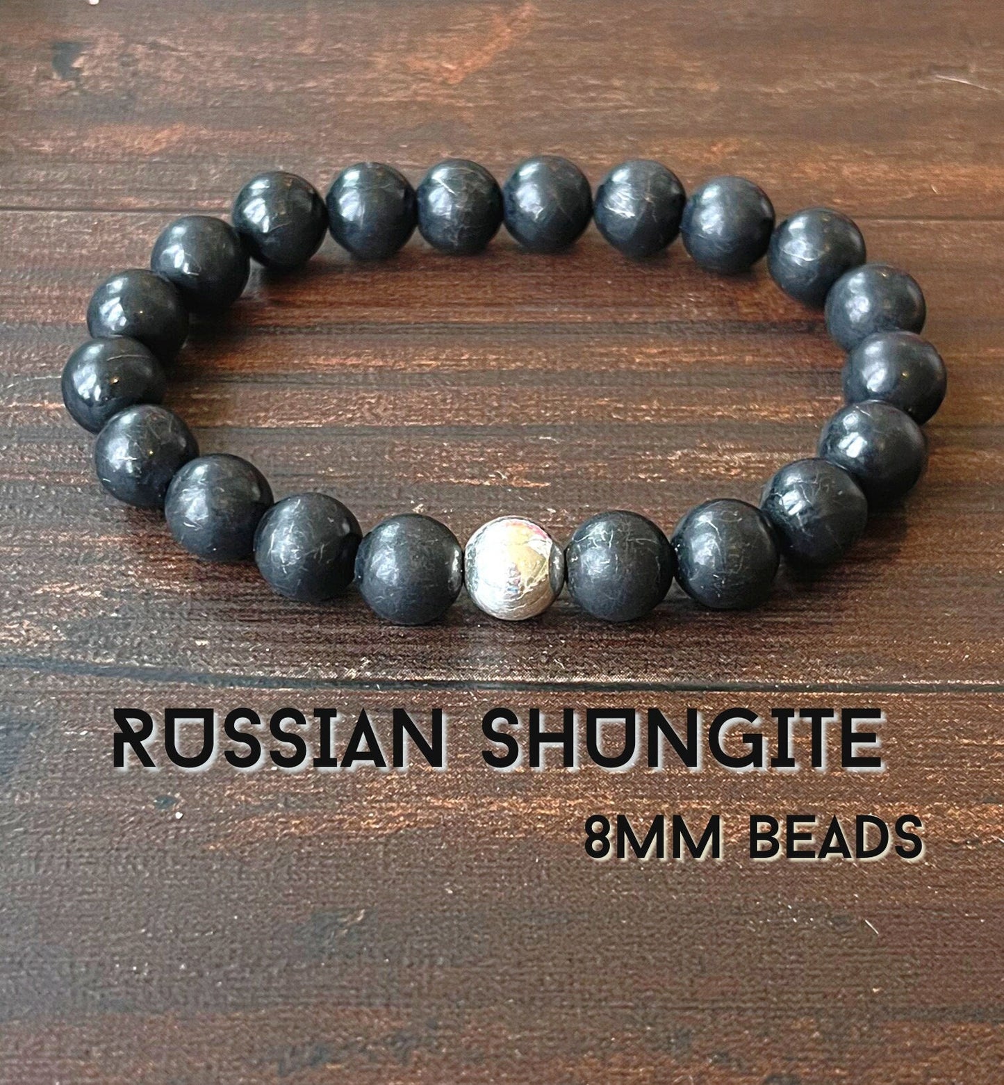 8mm Russian Shungite & Sterling Silver // Root Chakra Support - Stimulates Energy Flow - EMF Shield - Wonderfully Protective