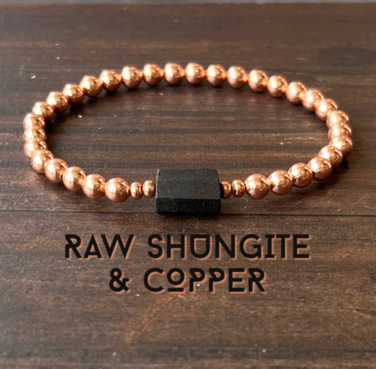 Raw Shungite Wrist Mala with Copper // Mens Yoga Bracelet, Grounding the Root Chakra - Protection - Stress Relief