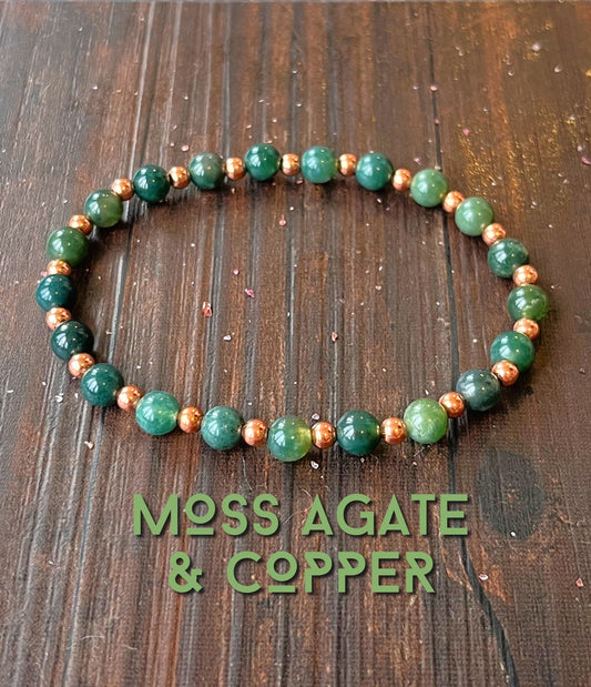 Moss Agate & Untreated Copper Wrist Mala // Stimulates Energy Flow - Heart Chakra - New Beginnings - Letting Go of the Past