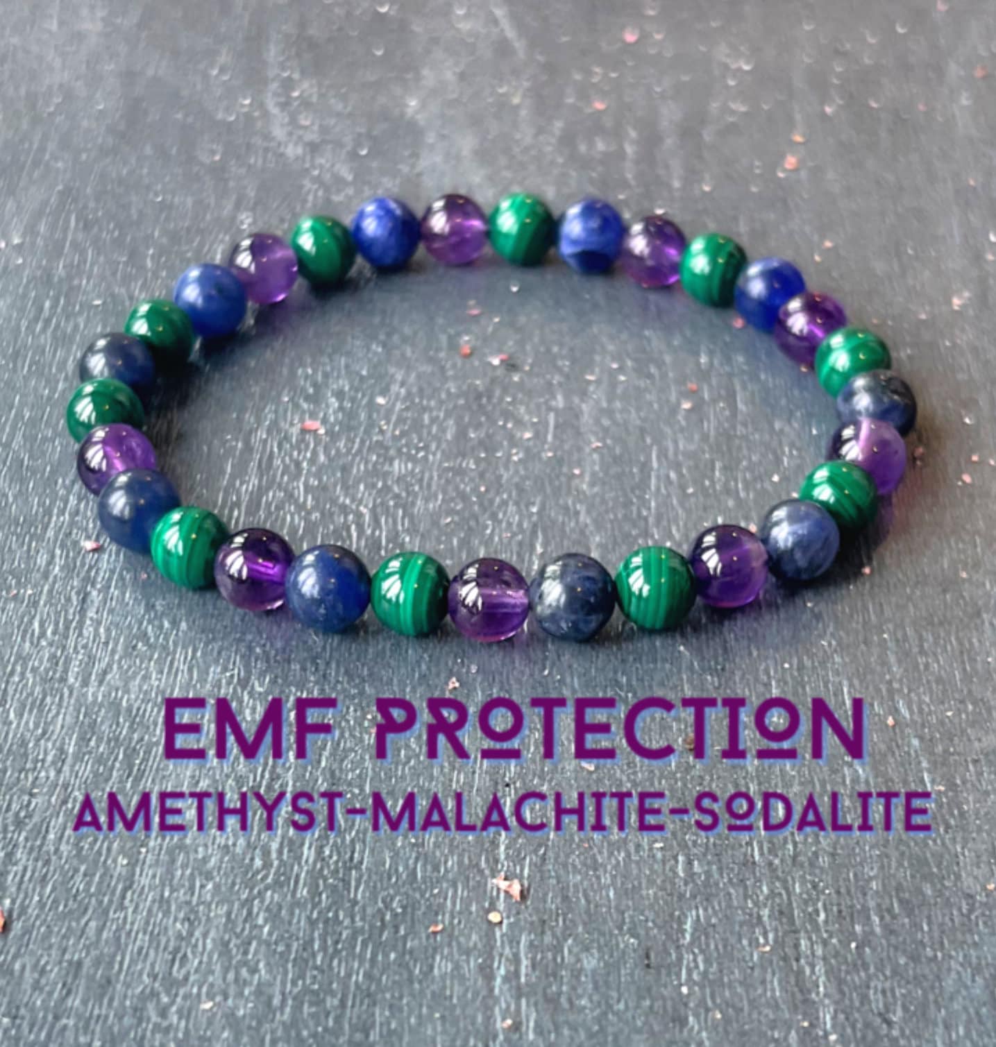 EMF Protection Mala // 6mm Beads, Malachite - Amethyst - Sodalite